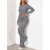 imagePRETTYGARDEN Womens 2025 Fall Trendy 2 Piece Outfits Lounge Sets Long Sleeve Top Henley Shirts Wide Leg Pants Travel ClothesGrey