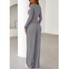 imagePRETTYGARDEN Womens 2025 Fall Trendy 2 Piece Outfits Lounge Sets Long Sleeve Top Henley Shirts Wide Leg Pants Travel ClothesGrey