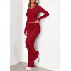 imagePRETTYGARDEN Womens 2025 Fall Trendy 2 Piece Outfits Lounge Sets Long Sleeve Top Henley Shirts Wide Leg Pants Travel ClothesRed
