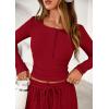 imagePRETTYGARDEN Womens 2025 Fall Trendy 2 Piece Outfits Lounge Sets Long Sleeve Top Henley Shirts Wide Leg Pants Travel ClothesRed