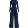 imagePRETTYGARDEN Jumpsuits for Women Dressy Casual 2025 Fall One Piece Outfits Long Sleeve Wide Leg Pants Romper Fashion ClothingNavy Blue