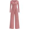 imagePRETTYGARDEN Jumpsuits for Women Dressy Casual 2025 Fall One Piece Outfits Long Sleeve Wide Leg Pants Romper Fashion ClothingPink