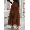 imagePRETTYGARDEN Tulle Skirts for Women 2025 Fall Fashion Elastic High Waisted Fairy Tiered Flowy ALine Casual Maxi Long SkirtBrown