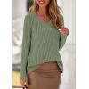 imagePRETTYGARDEN Womens Long Sleeve Shirts 2025 Fall Fashion Clothes Casual Ribbed V Neck Loose Tunic Tops Lightweight SweatersGreen