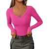 imagePRETTYGARDEN Long Sleeve Shirts for Women 2025 Fall Fashion V Neck Going Out Tops Slim Fit Basic Tees Y2K ClothesRose