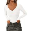 imagePRETTYGARDEN Long Sleeve Shirts for Women 2025 Fall Fashion V Neck Going Out Tops Slim Fit Basic Tees Y2K ClothesWhite