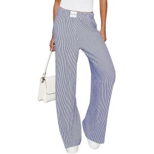 imagePRETTYGARDEN Womens Wide Leg Striped Pants 2025 Fall Casual High Waisted Baggy Palazzo Lounge Trousers Fashion BottomsNavy Blue