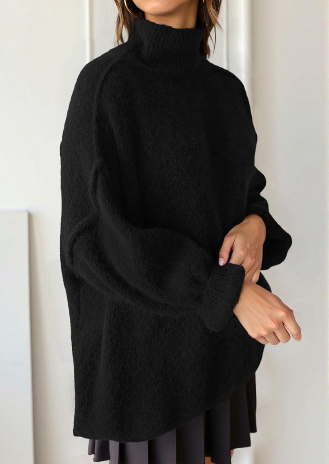 imagePRETTYGARDEN Oversized Sweaters for Women Fall Clothes 2025 Long Sleeve Mock Neck Tops Chunky Knit Pullover Winter ClothingBlack