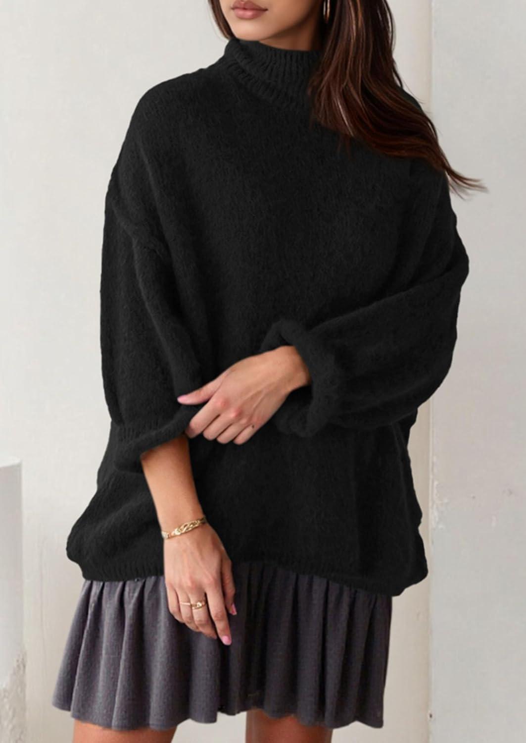 imagePRETTYGARDEN Oversized Sweaters for Women Fall Clothes 2025 Long Sleeve Mock Neck Tops Chunky Knit Pullover Winter ClothingBlack