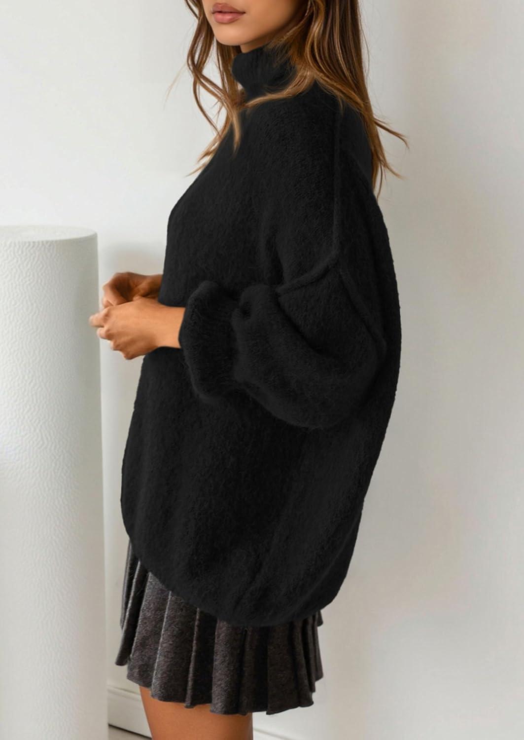 imagePRETTYGARDEN Oversized Sweaters for Women Fall Clothes 2025 Long Sleeve Mock Neck Tops Chunky Knit Pullover Winter ClothingBlack