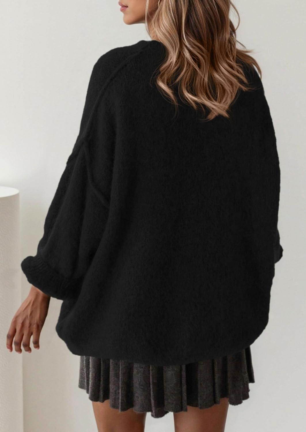 imagePRETTYGARDEN Oversized Sweaters for Women Fall Clothes 2025 Long Sleeve Mock Neck Tops Chunky Knit Pullover Winter ClothingBlack