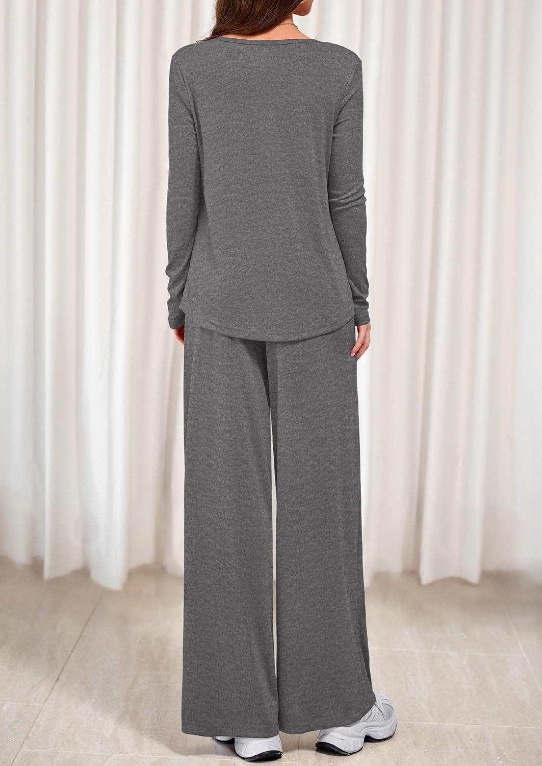 imagePRETTYGARDEN Womens 2 Piece Lounge Fall Sets 2025 Casual Long Sleeve Pajamas Comfy Pants Matching Travel Outfits ClothesDark Grey