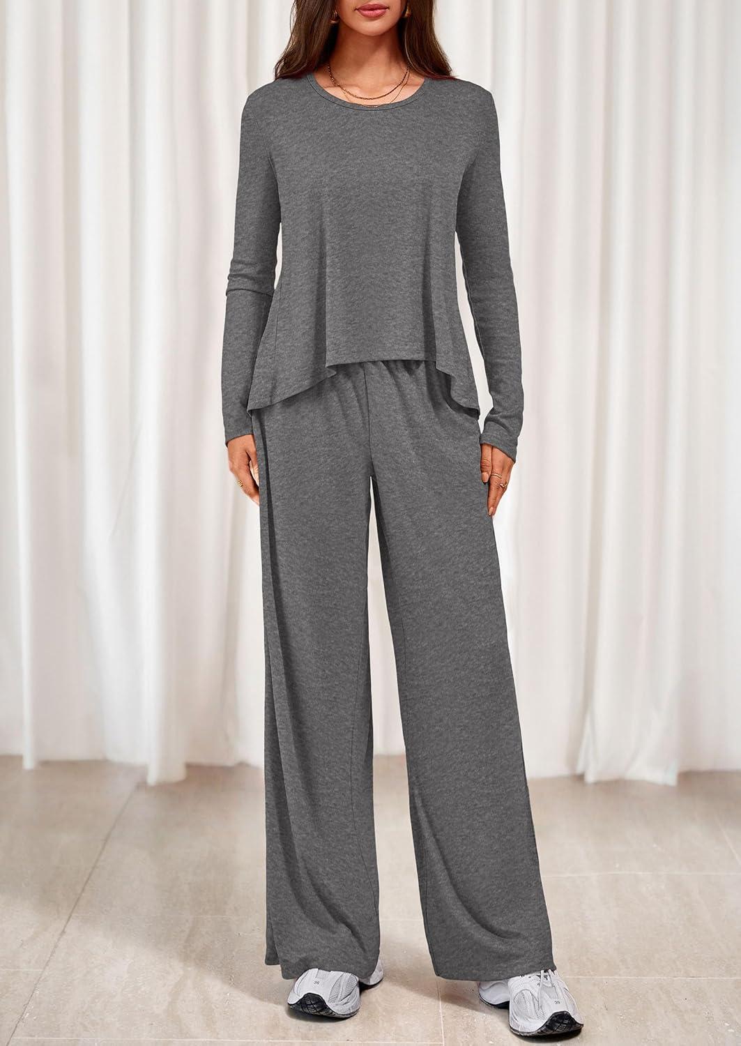 imagePRETTYGARDEN Womens 2 Piece Lounge Fall Sets 2025 Casual Long Sleeve Pajamas Comfy Pants Matching Travel Outfits ClothesDark Grey