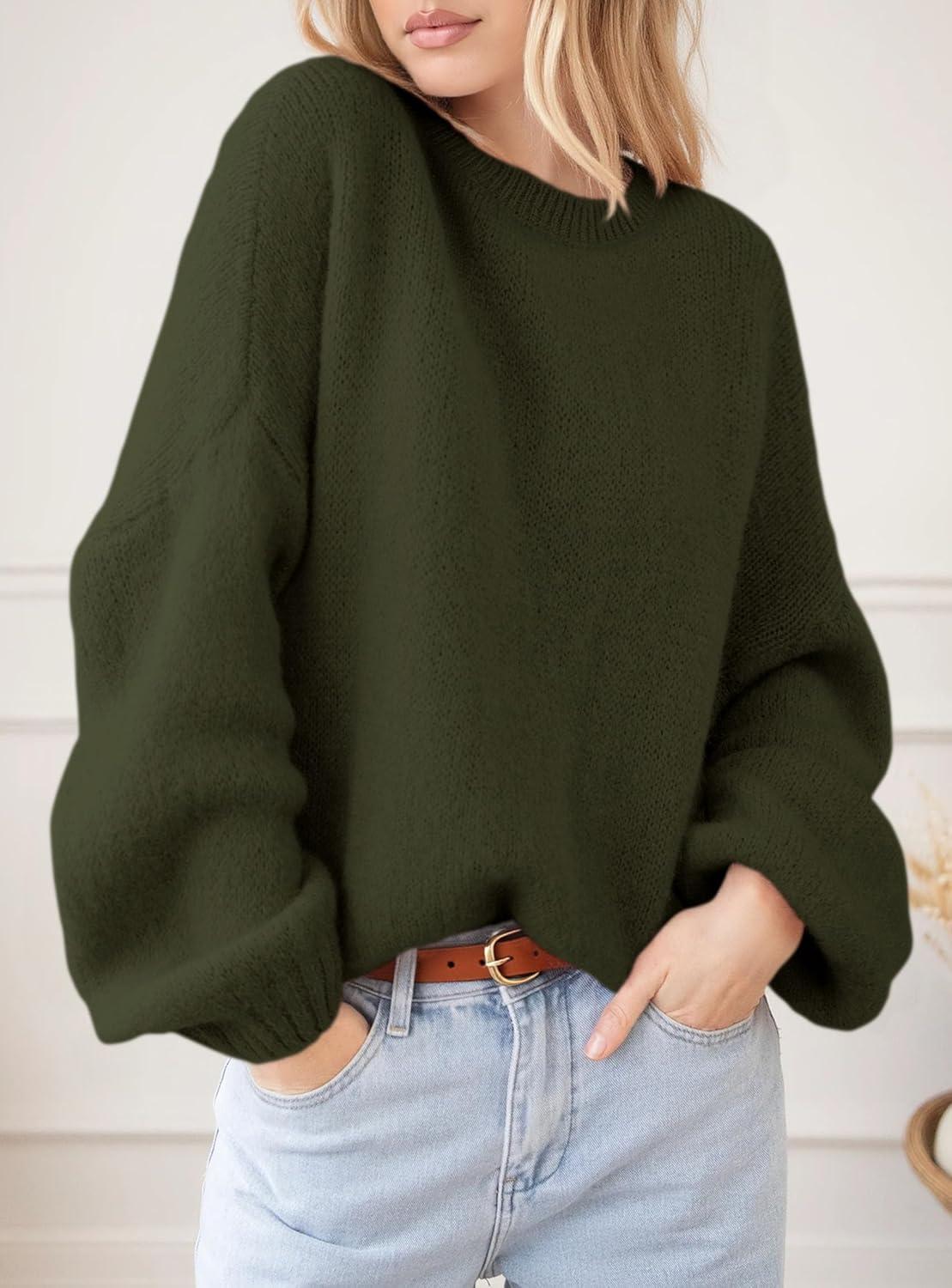 imagePRETTYGARDEN Womens Fall Oversized Sweaters Dressy Casual Long Sleeve Chunky Knit Winter Pullover Tops 2025 Holiday OutfitsArmy Green