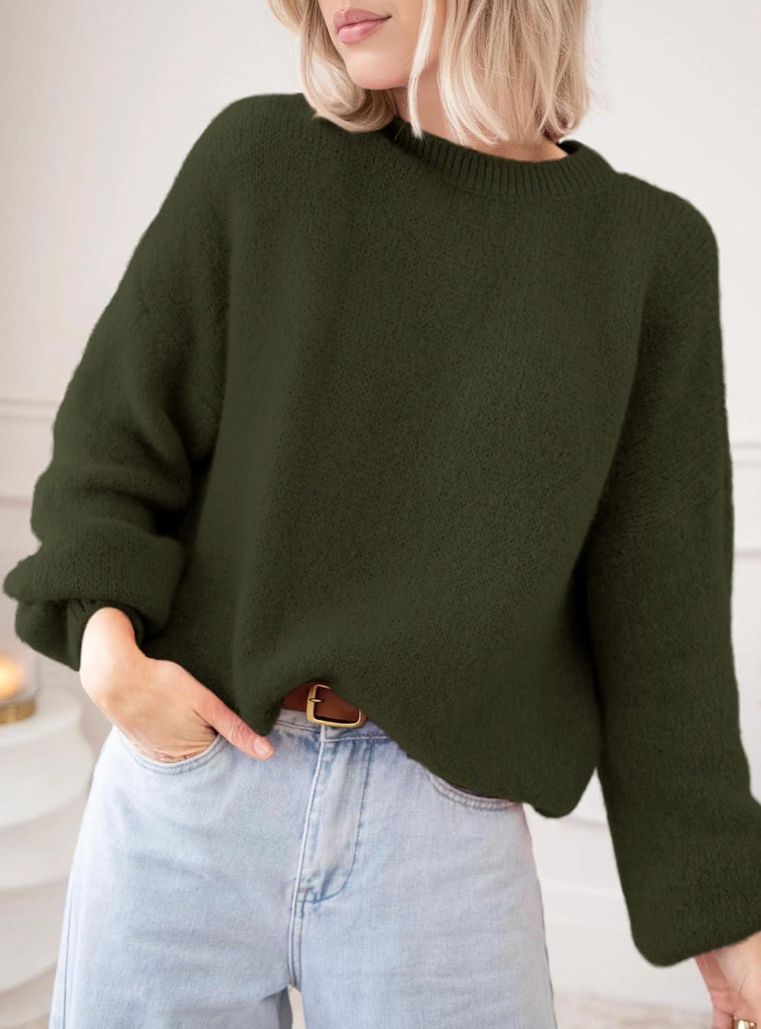 imagePRETTYGARDEN Womens Fall Oversized Sweaters Dressy Casual Long Sleeve Chunky Knit Winter Pullover Tops 2025 Holiday OutfitsArmy Green