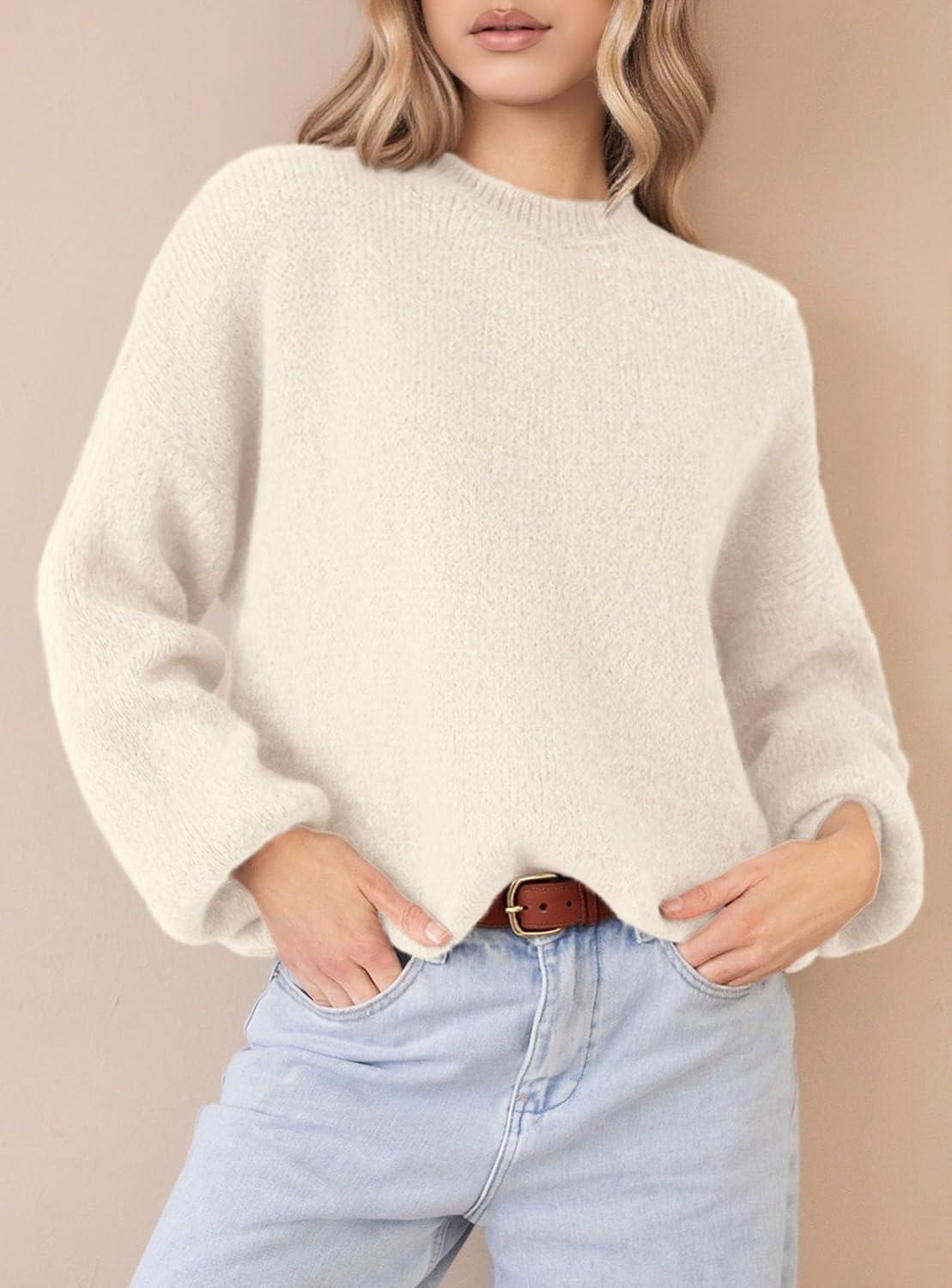 imagePRETTYGARDEN Womens Fall Oversized Sweaters Dressy Casual Long Sleeve Chunky Knit Winter Pullover Tops 2025 Holiday OutfitsBeige