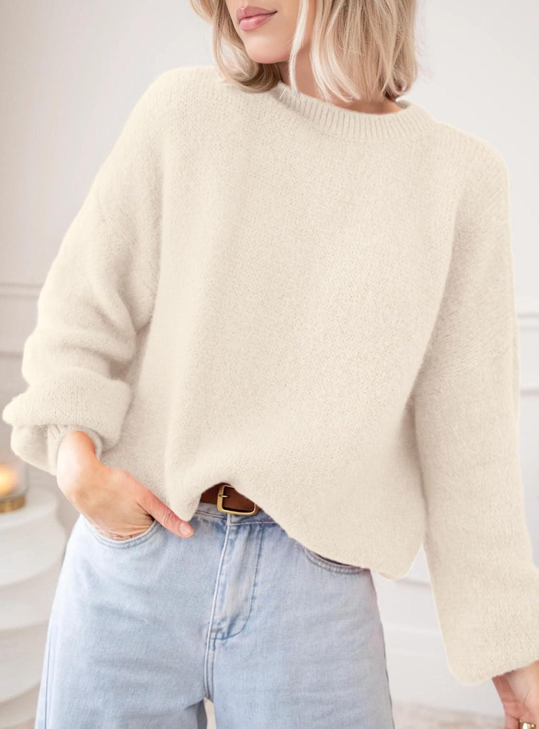imagePRETTYGARDEN Womens Fall Oversized Sweaters Dressy Casual Long Sleeve Chunky Knit Winter Pullover Tops 2025 Holiday OutfitsBeige