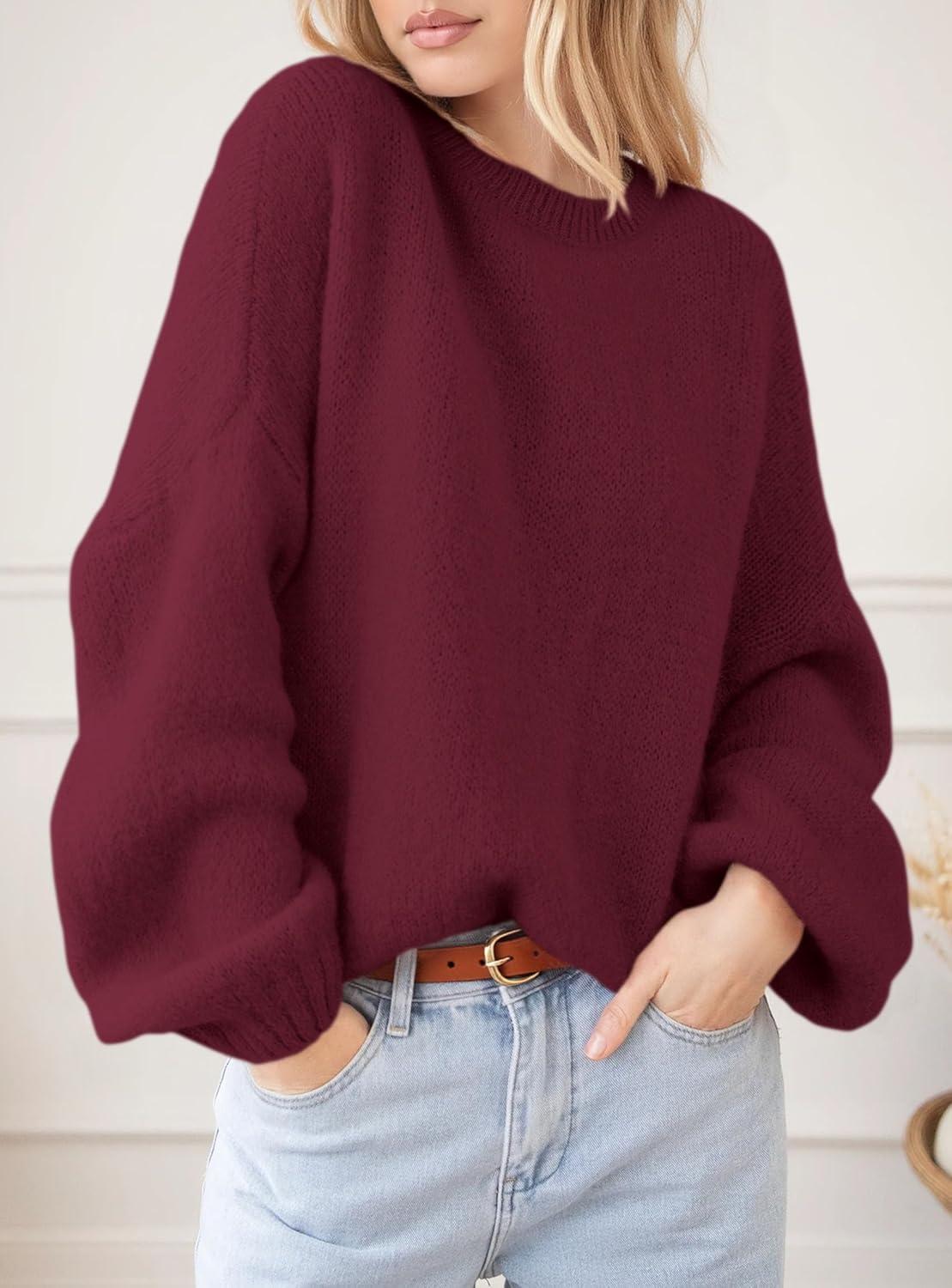 imagePRETTYGARDEN Womens Fall Oversized Sweaters Dressy Casual Long Sleeve Chunky Knit Winter Pullover Tops 2025 Holiday OutfitsBurgundy
