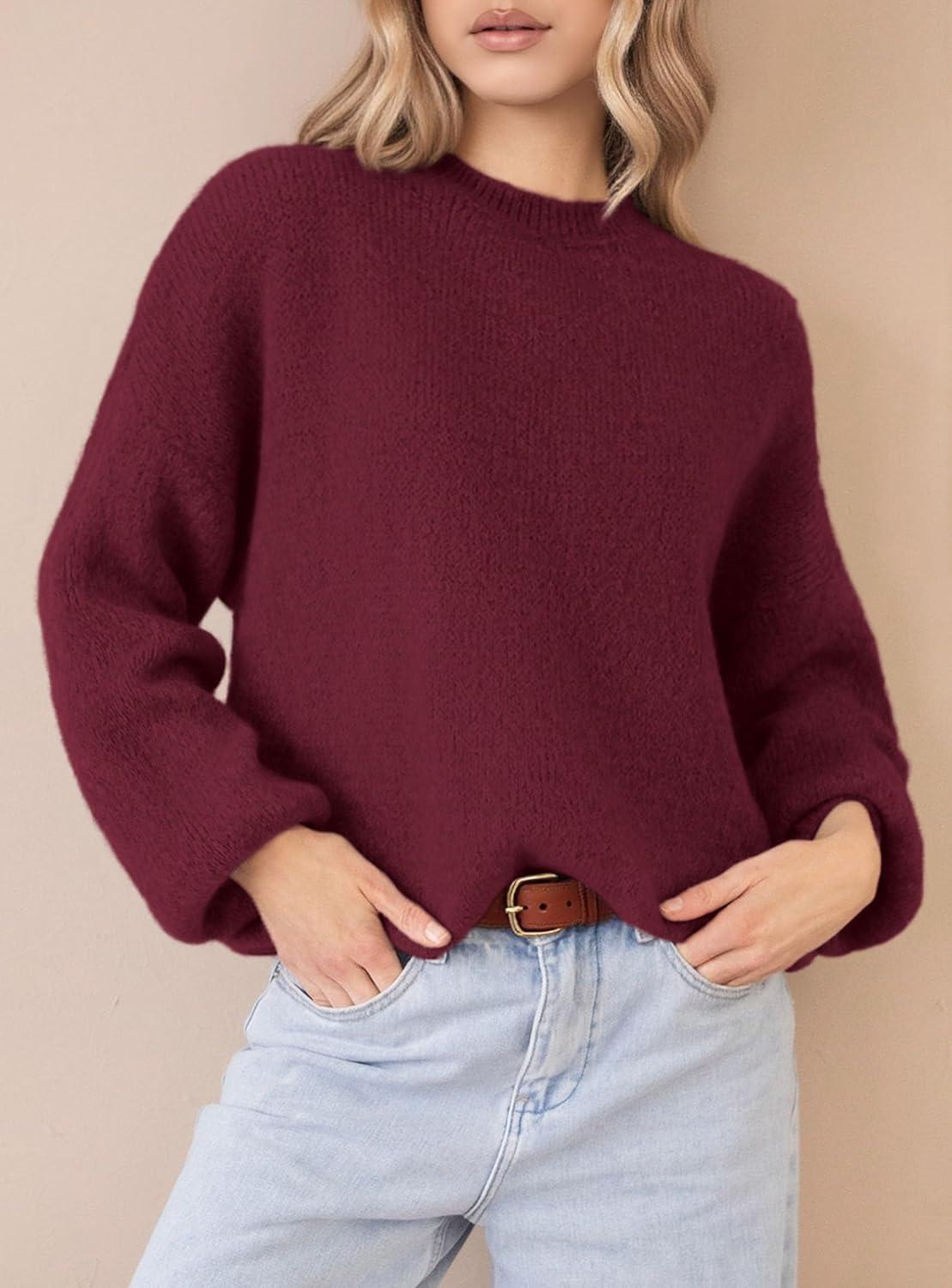 imagePRETTYGARDEN Womens Fall Oversized Sweaters Dressy Casual Long Sleeve Chunky Knit Winter Pullover Tops 2025 Holiday OutfitsBurgundy
