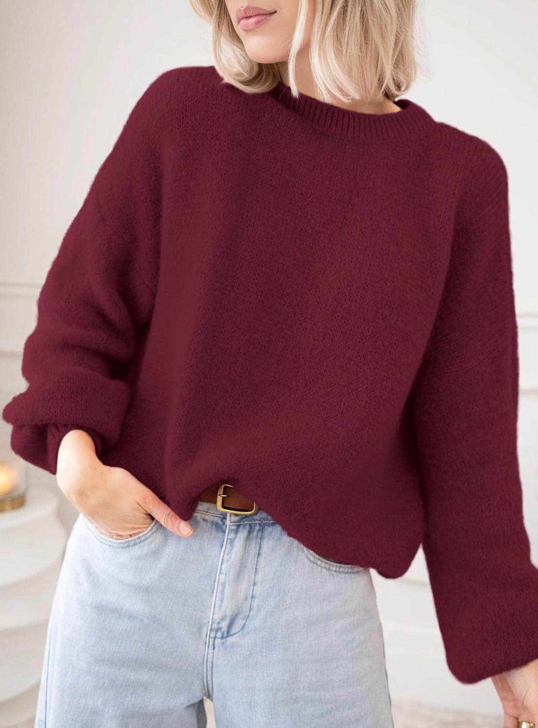 imagePRETTYGARDEN Womens Fall Oversized Sweaters Dressy Casual Long Sleeve Chunky Knit Winter Pullover Tops 2025 Holiday OutfitsBurgundy