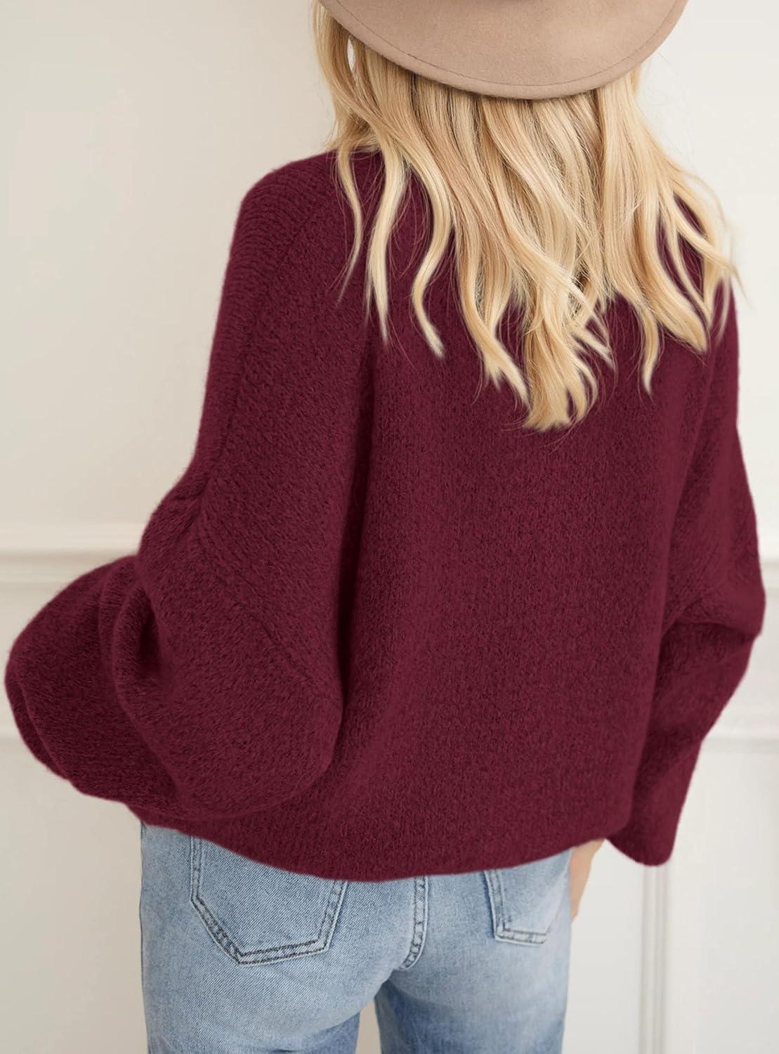 imagePRETTYGARDEN Womens Fall Oversized Sweaters Dressy Casual Long Sleeve Chunky Knit Winter Pullover Tops 2025 Holiday OutfitsBurgundy