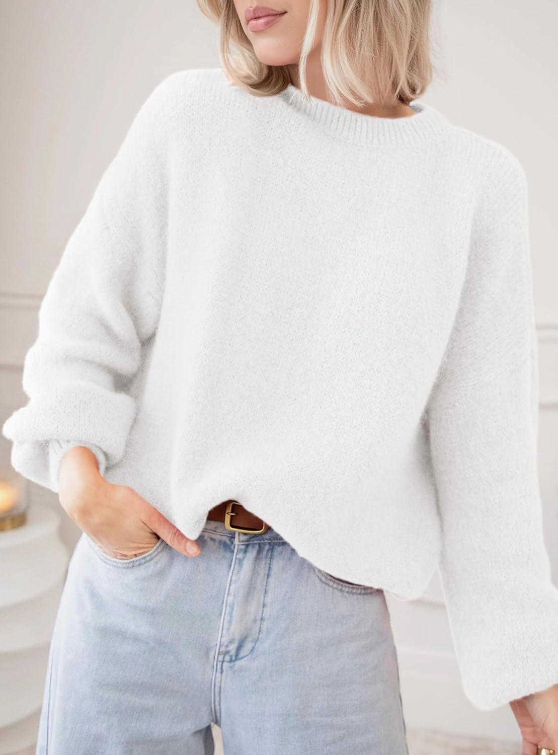 imagePRETTYGARDEN Womens Fall Oversized Sweaters Dressy Casual Long Sleeve Chunky Knit Winter Pullover Tops 2025 Holiday OutfitsWhite