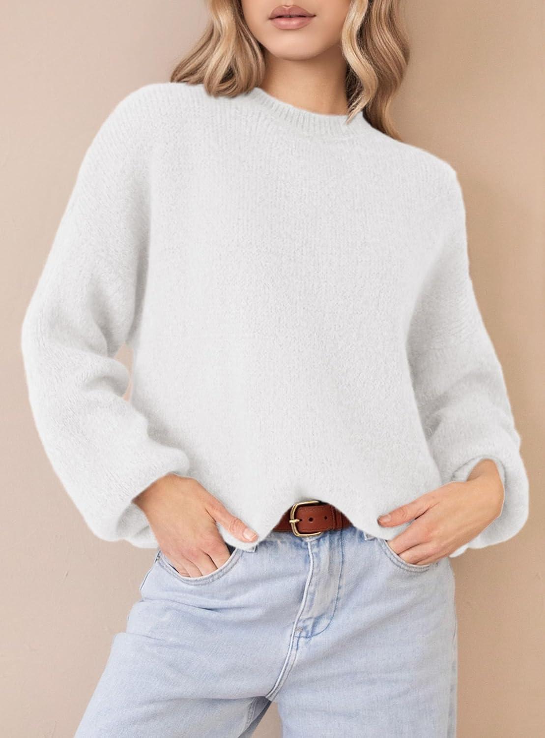 imagePRETTYGARDEN Womens Fall Oversized Sweaters Dressy Casual Long Sleeve Chunky Knit Winter Pullover Tops 2025 Holiday OutfitsWhite