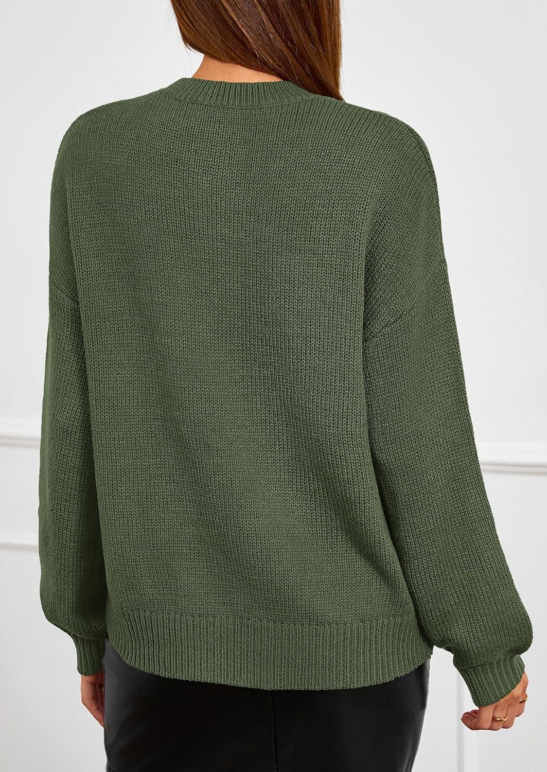 imagePRETTYGARDEN Womens Sweaters 2025 Fall Fashion Long Sleeve Crewneck Floral Knit Pullover Sweater Tops Winter ClothesArmy Green