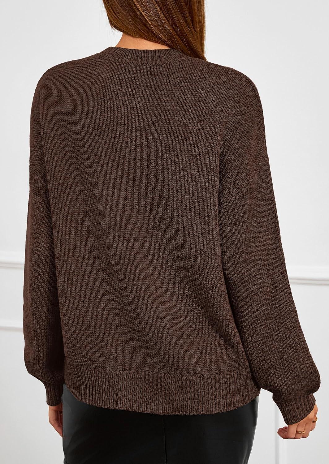 imagePRETTYGARDEN Womens Sweaters 2025 Fall Fashion Long Sleeve Crewneck Floral Knit Pullover Sweater Tops Winter ClothesBrown