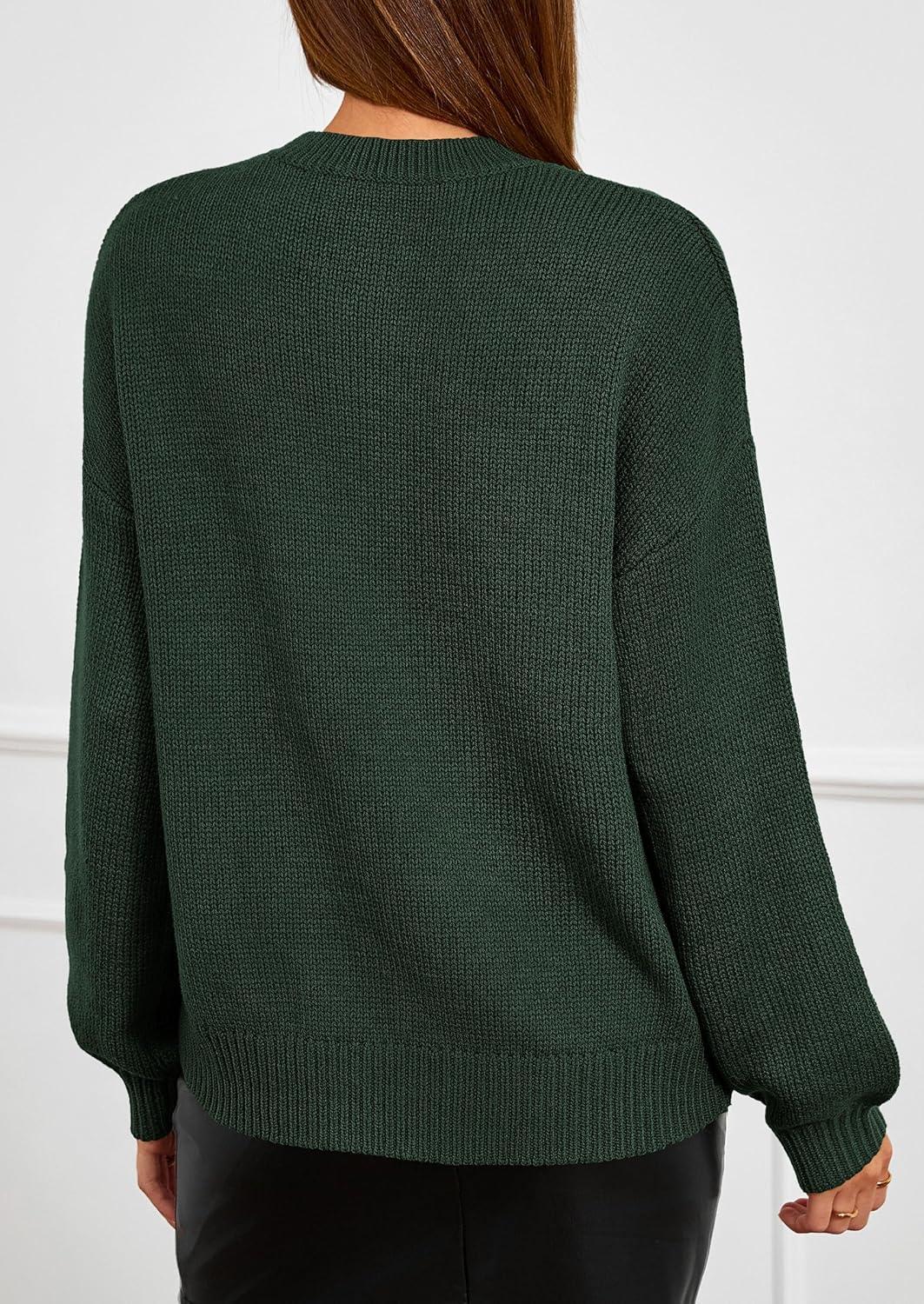 imagePRETTYGARDEN Womens Sweaters 2025 Fall Fashion Long Sleeve Crewneck Floral Knit Pullover Sweater Tops Winter ClothesDark Green