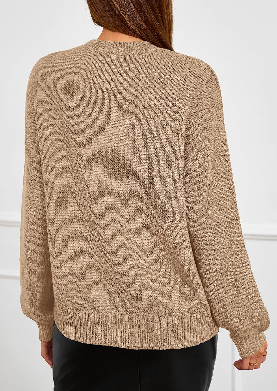 imagePRETTYGARDEN Womens Sweaters 2025 Fall Fashion Long Sleeve Crewneck Floral Knit Pullover Sweater Tops Winter ClothesKhaki