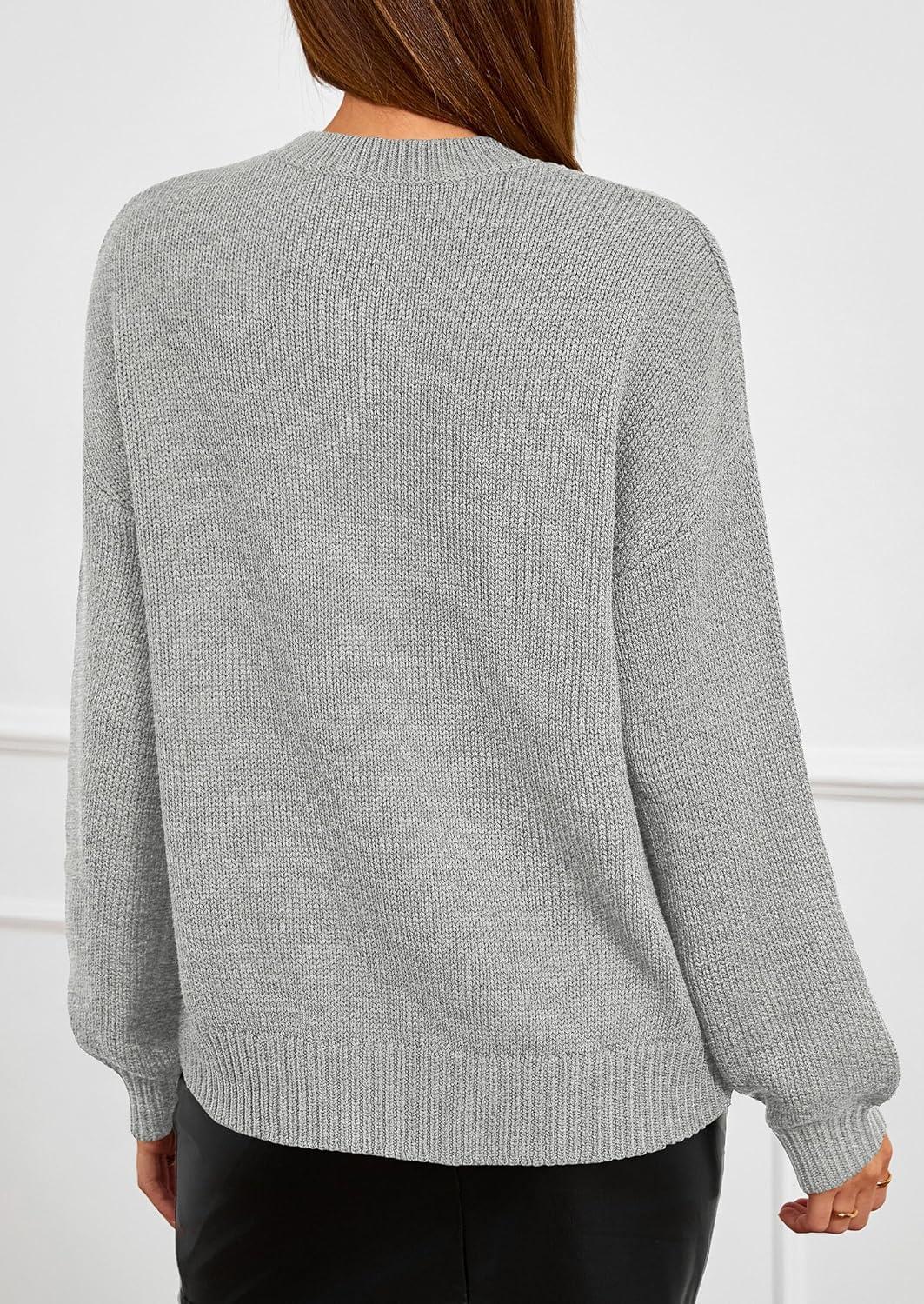 imagePRETTYGARDEN Womens Sweaters 2025 Fall Fashion Long Sleeve Crewneck Floral Knit Pullover Sweater Tops Winter ClothesLight Grey