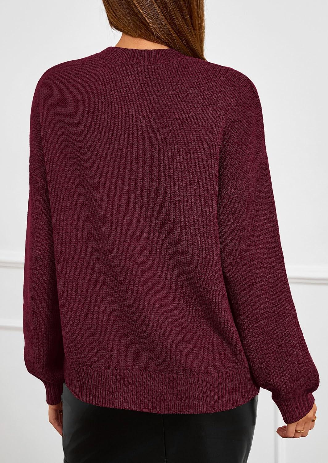 imagePRETTYGARDEN Womens Sweaters 2025 Fall Fashion Long Sleeve Crewneck Floral Knit Pullover Sweater Tops Winter ClothesWine Red