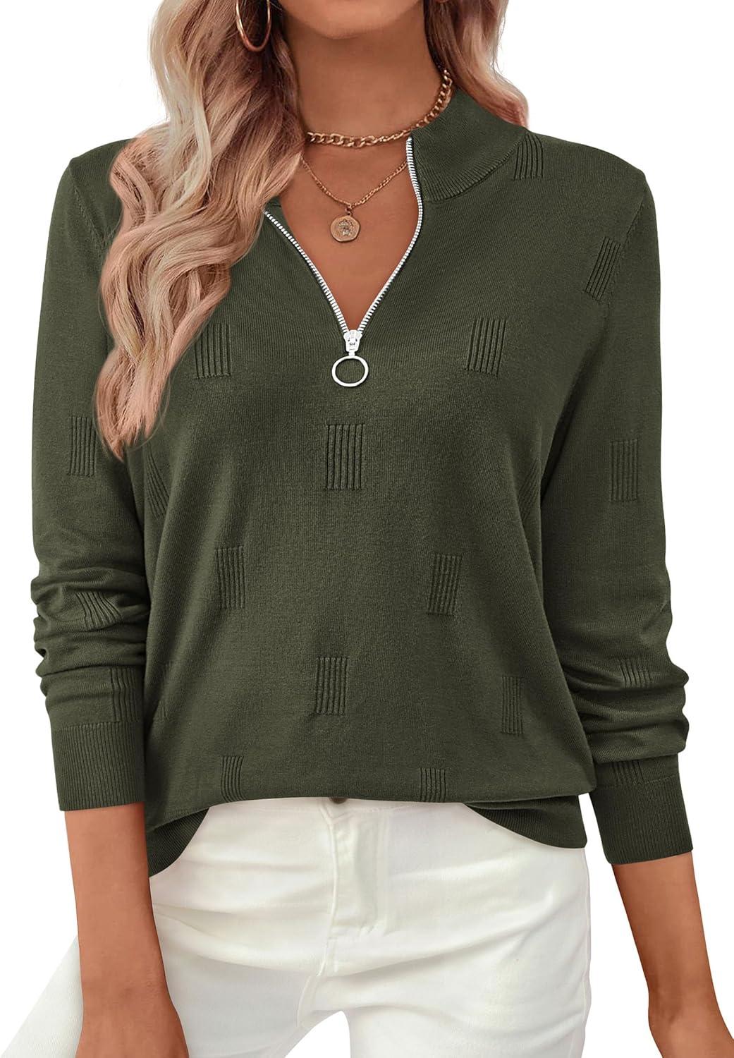 imagePRETTYGARDEN Womens Sweaters Quarter Zip Knit Long Sleeve Business Casual Pullover Tops 2025 Fall Fashion Work OutfitsArmy Green