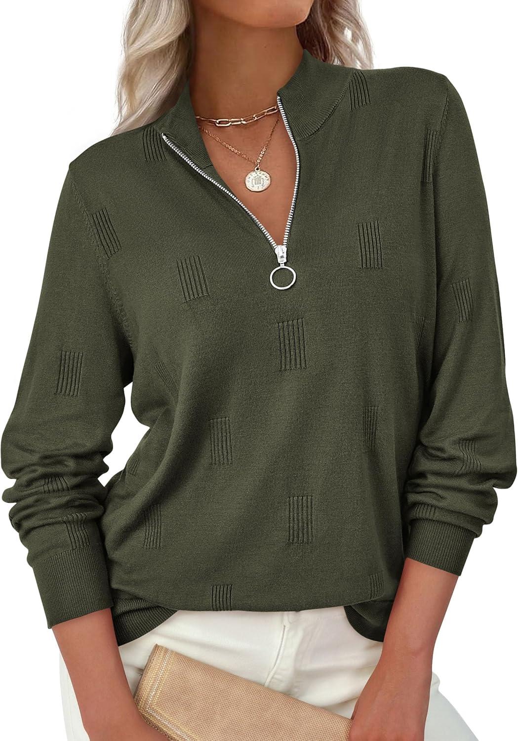 imagePRETTYGARDEN Womens Sweaters Quarter Zip Knit Long Sleeve Business Casual Pullover Tops 2025 Fall Fashion Work OutfitsArmy Green