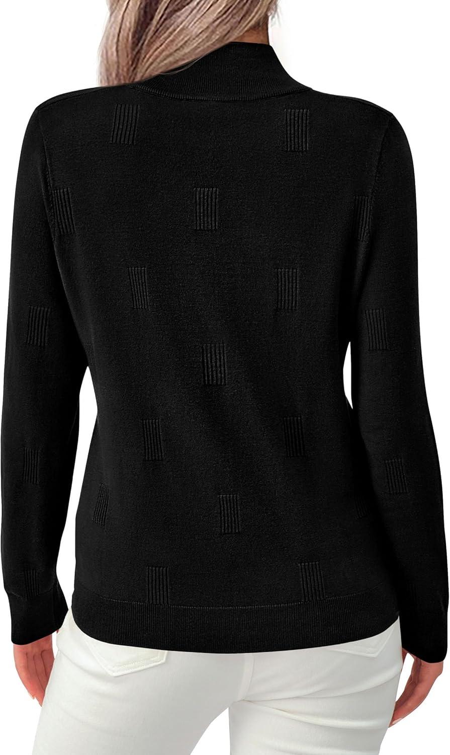 imagePRETTYGARDEN Womens Sweaters Quarter Zip Knit Long Sleeve Business Casual Pullover Tops 2025 Fall Fashion Work OutfitsBlack