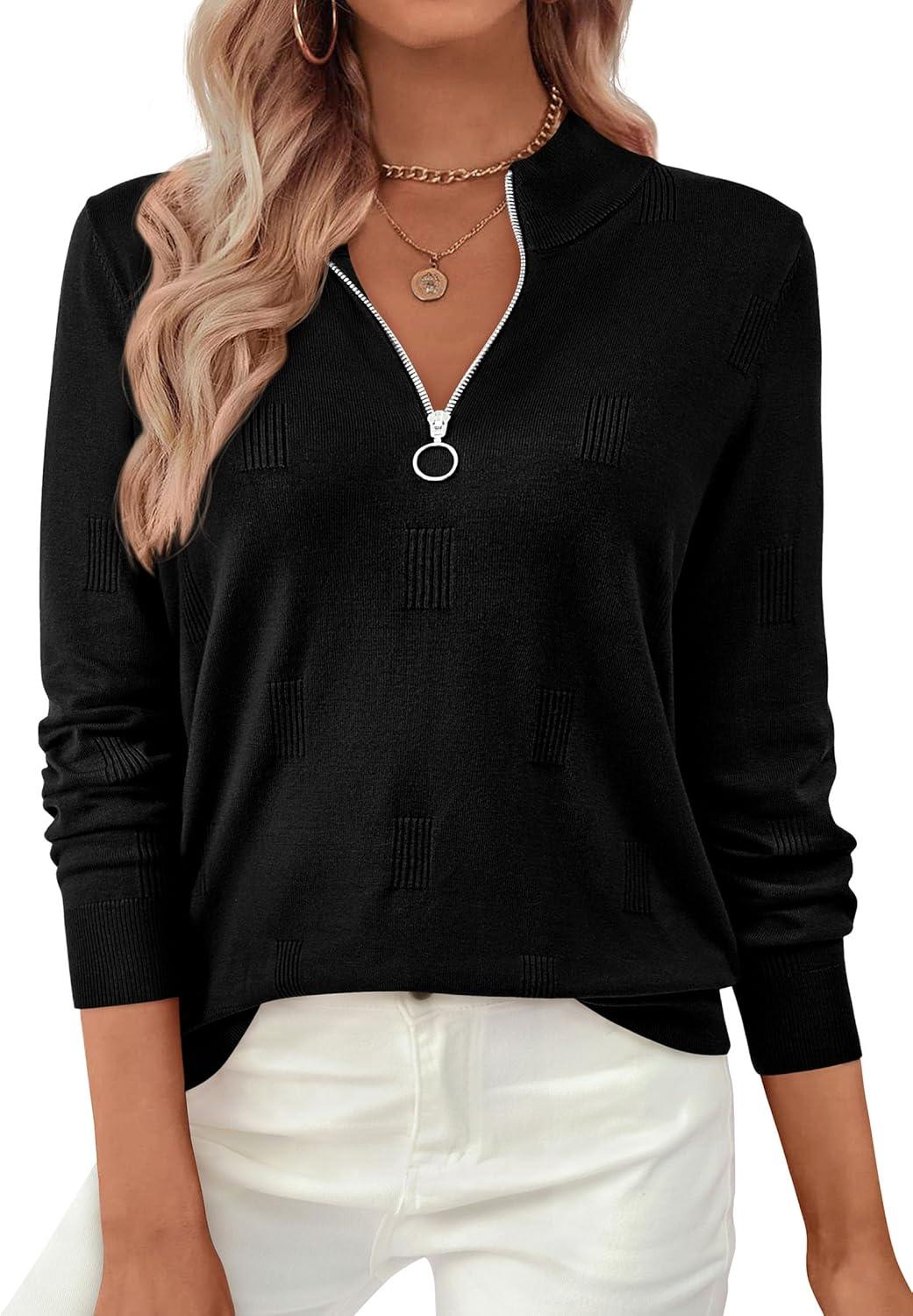 imagePRETTYGARDEN Womens Sweaters Quarter Zip Knit Long Sleeve Business Casual Pullover Tops 2025 Fall Fashion Work OutfitsBlack