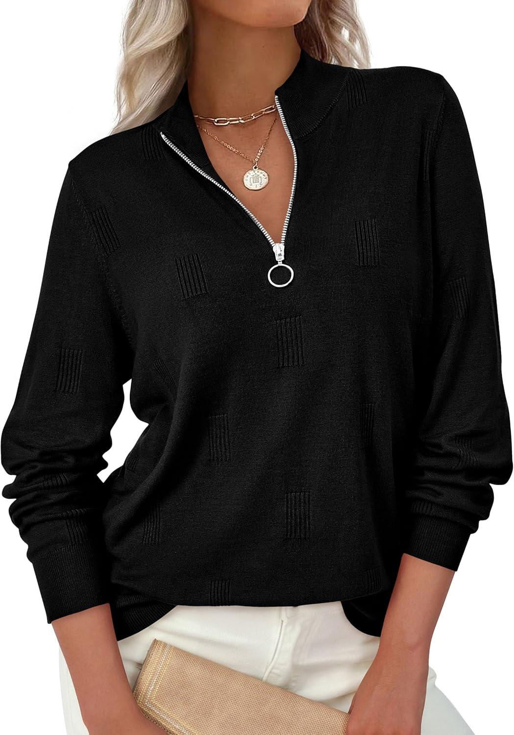 imagePRETTYGARDEN Womens Sweaters Quarter Zip Knit Long Sleeve Business Casual Pullover Tops 2025 Fall Fashion Work OutfitsBlack