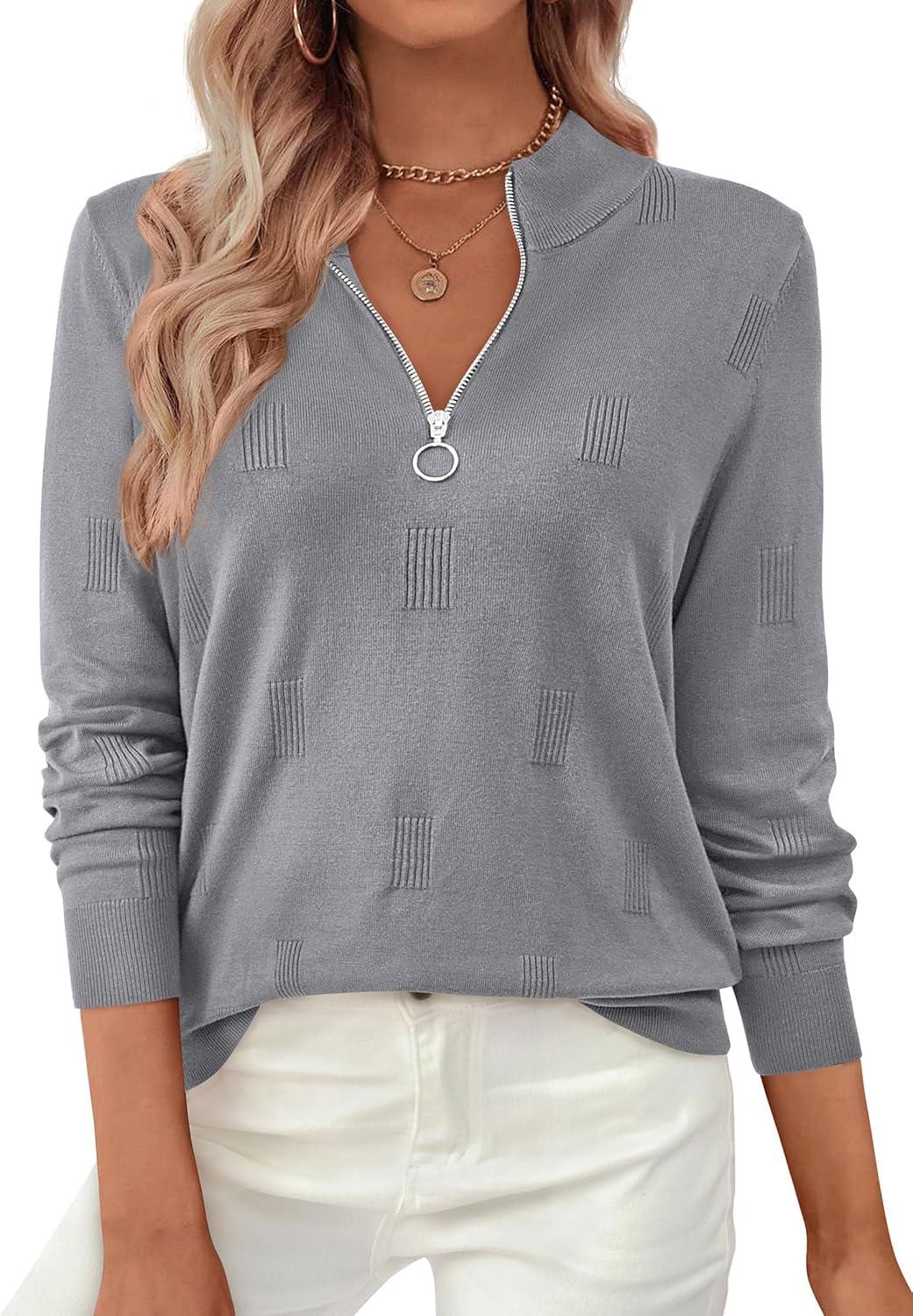 imagePRETTYGARDEN Womens Sweaters Quarter Zip Knit Long Sleeve Business Casual Pullover Tops 2025 Fall Fashion Work OutfitsGrey