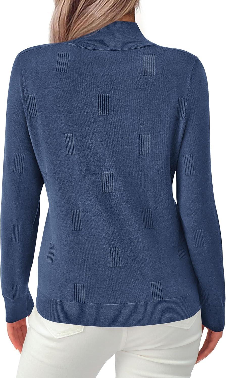 imagePRETTYGARDEN Womens Sweaters Quarter Zip Knit Long Sleeve Business Casual Pullover Tops 2025 Fall Fashion Work OutfitsGrey Blue
