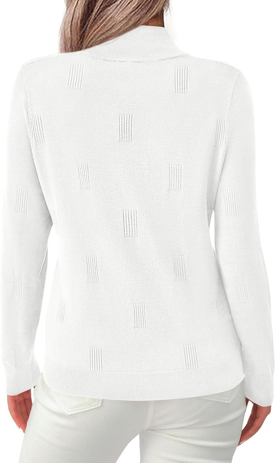 imagePRETTYGARDEN Womens Sweaters Quarter Zip Knit Long Sleeve Business Casual Pullover Tops 2025 Fall Fashion Work OutfitsWhite