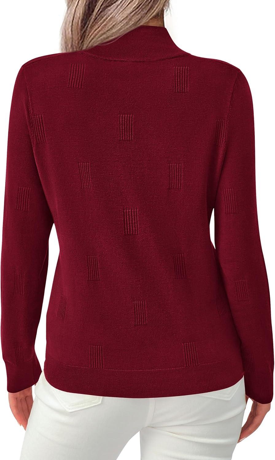 imagePRETTYGARDEN Womens Sweaters Quarter Zip Knit Long Sleeve Business Casual Pullover Tops 2025 Fall Fashion Work OutfitsWine Red