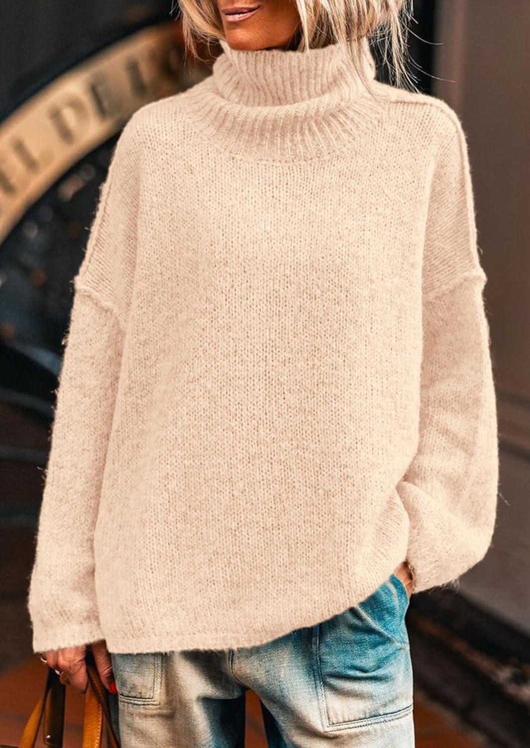imagePRETTYGARDEN Womens Turtleneck Long Sleeve Sweater 2025 Fall Trendy Loose Fit Knit Tops Oversized Pullover SweatersApricot