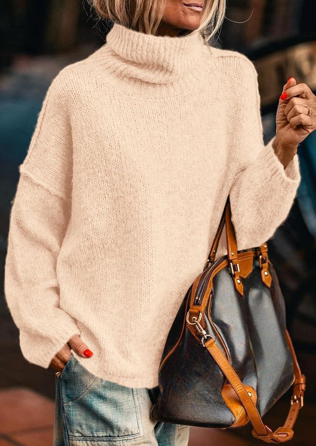 imagePRETTYGARDEN Womens Turtleneck Long Sleeve Sweater 2025 Fall Trendy Loose Fit Knit Tops Oversized Pullover SweatersApricot