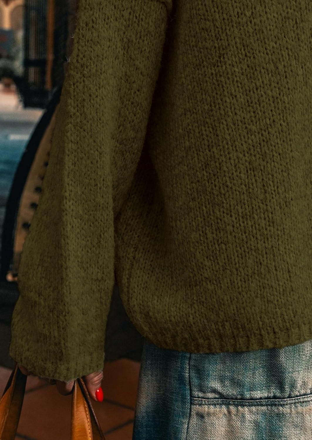 imagePRETTYGARDEN Womens Turtleneck Long Sleeve Sweater 2025 Fall Trendy Loose Fit Knit Tops Oversized Pullover SweatersArmy Green