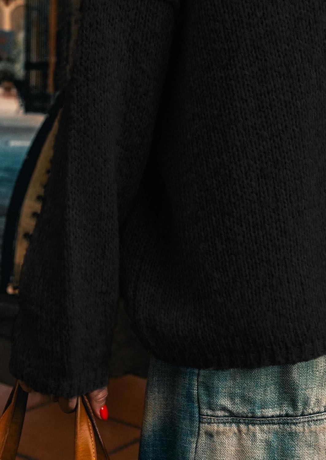 imagePRETTYGARDEN Womens Turtleneck Long Sleeve Sweater 2025 Fall Trendy Loose Fit Knit Tops Oversized Pullover SweatersBlack