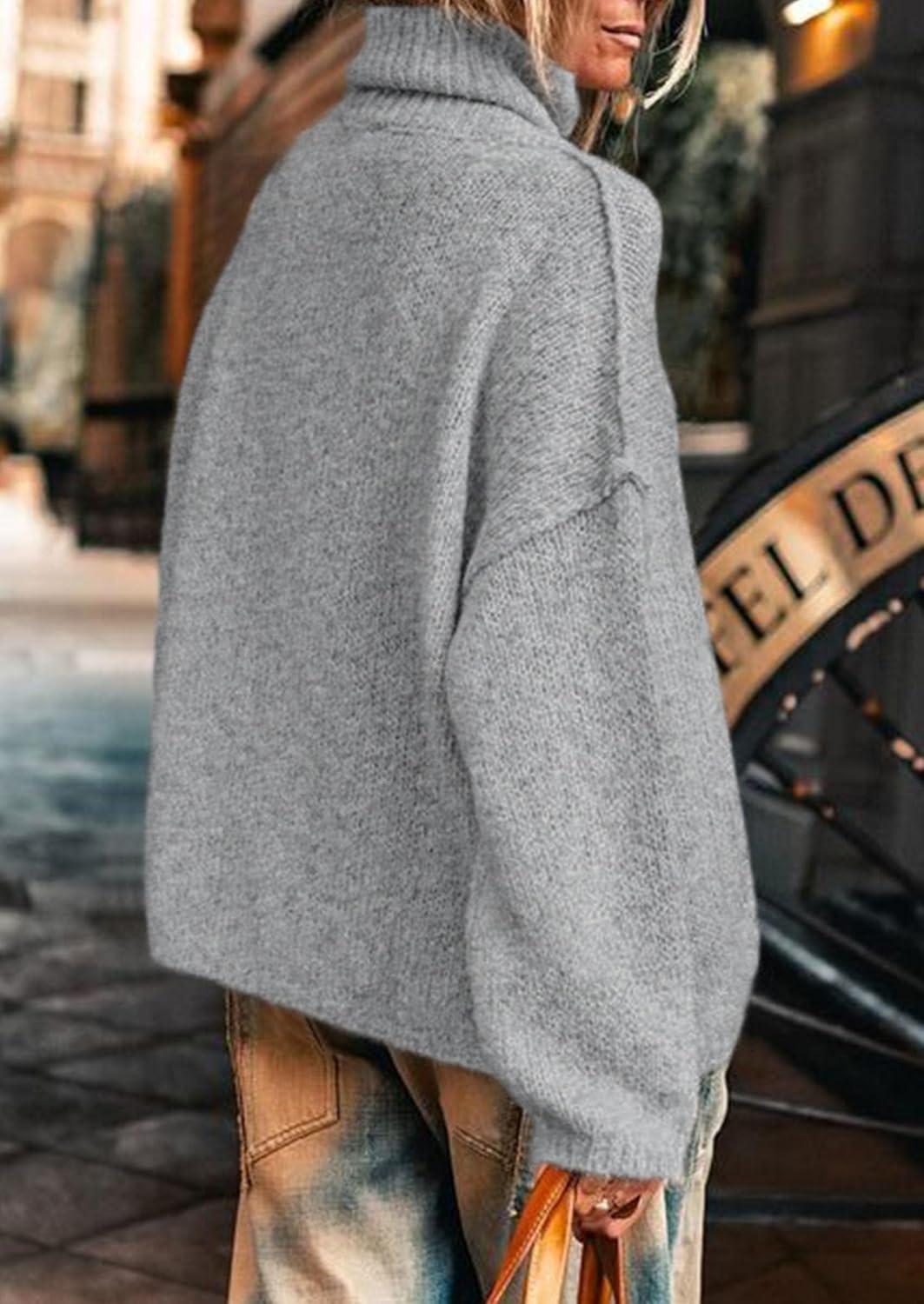 imagePRETTYGARDEN Womens Turtleneck Long Sleeve Sweater 2025 Fall Trendy Loose Fit Knit Tops Oversized Pullover SweatersLight Grey