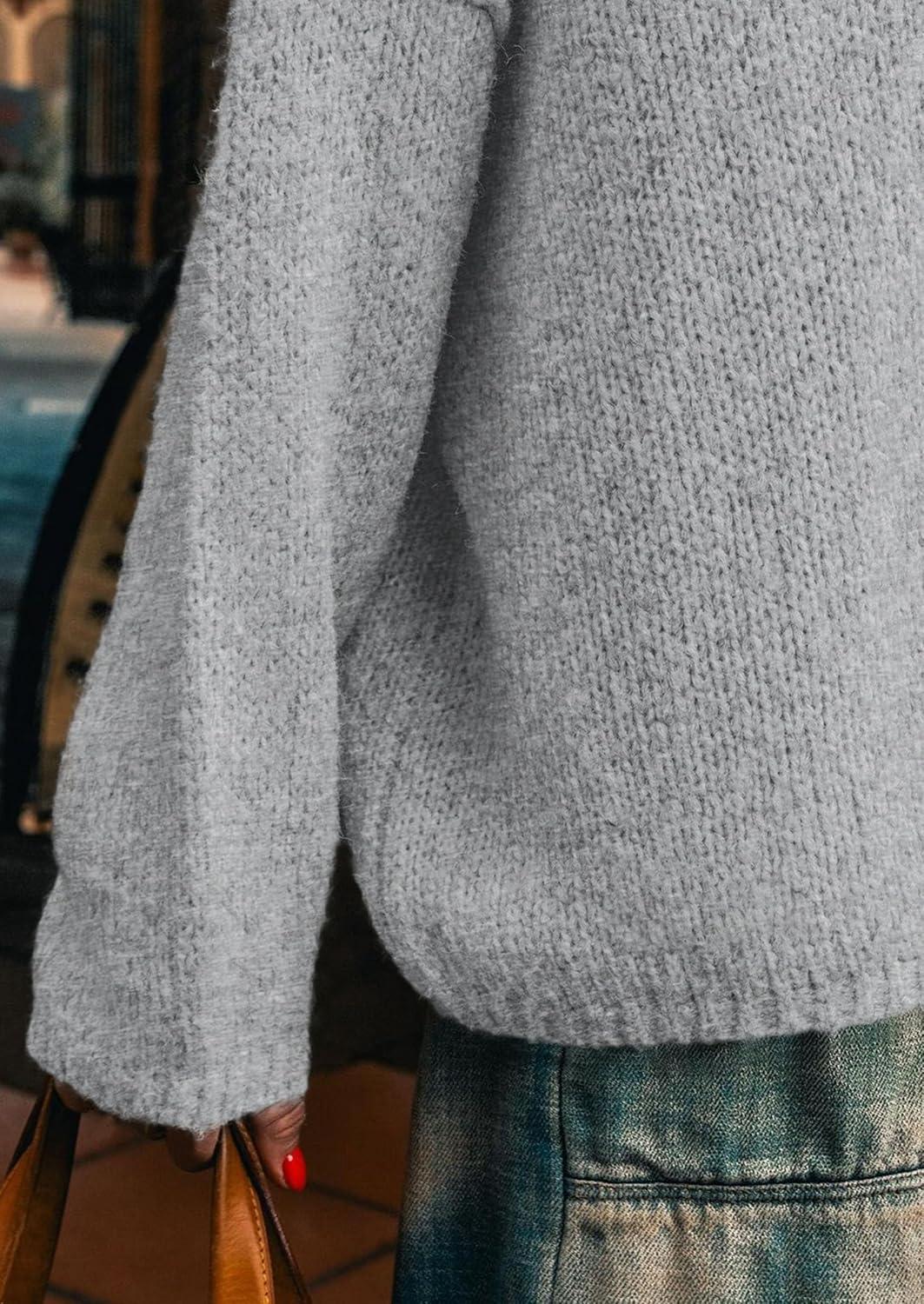 imagePRETTYGARDEN Womens Turtleneck Long Sleeve Sweater 2025 Fall Trendy Loose Fit Knit Tops Oversized Pullover SweatersLight Grey