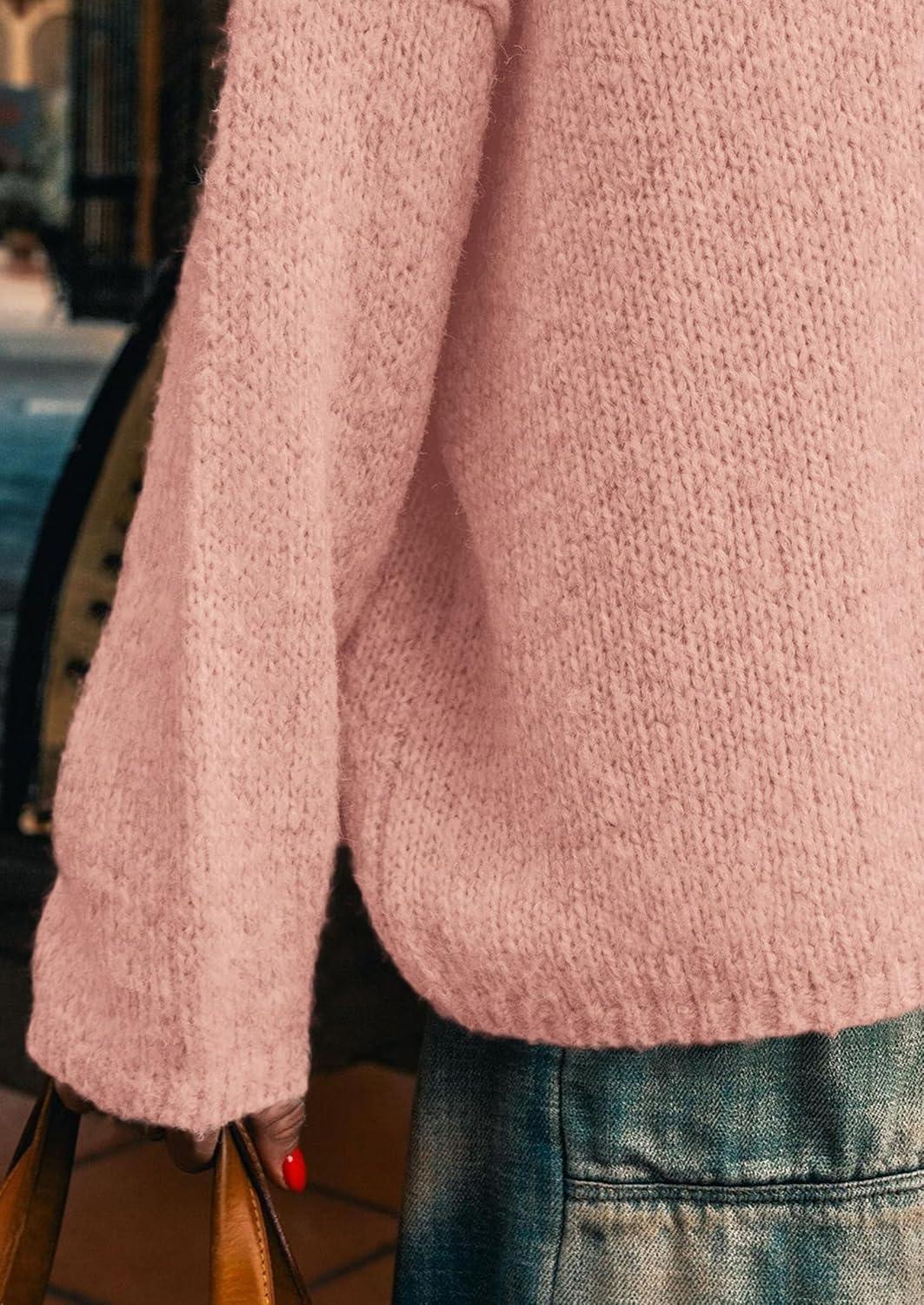 imagePRETTYGARDEN Womens Turtleneck Long Sleeve Sweater 2025 Fall Trendy Loose Fit Knit Tops Oversized Pullover SweatersPink