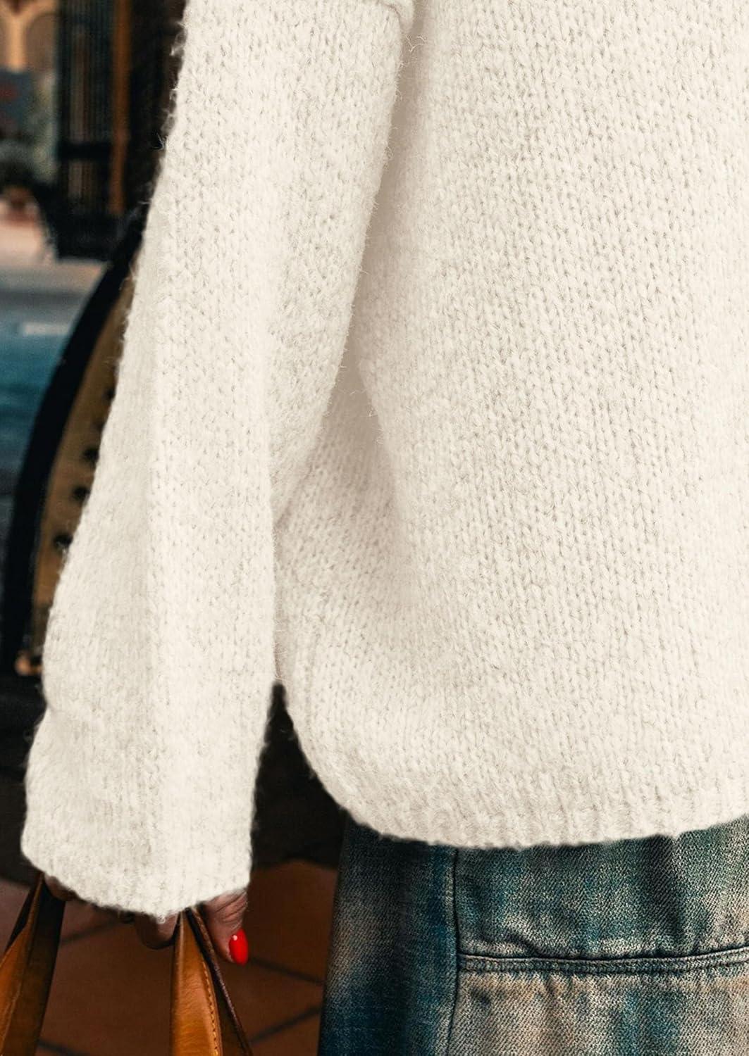 imagePRETTYGARDEN Womens Turtleneck Long Sleeve Sweater 2025 Fall Trendy Loose Fit Knit Tops Oversized Pullover SweatersWhite